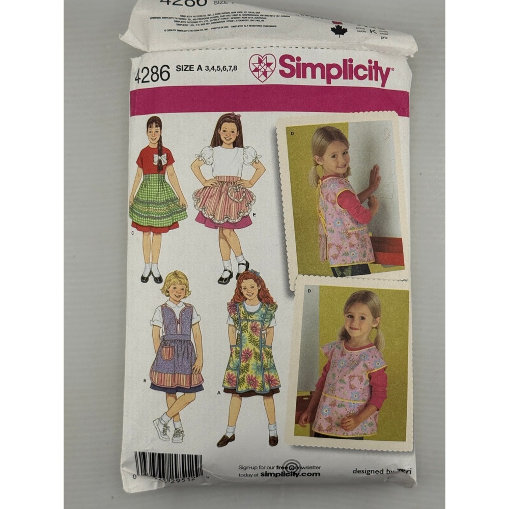 Simplicity 4286 Apron Sewing Pattern Kids Size 3-8 Multi Color Good Cut Complete